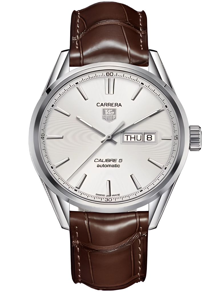 Classic Carrera Style Automatic Day-Date Watch with Leather Strap